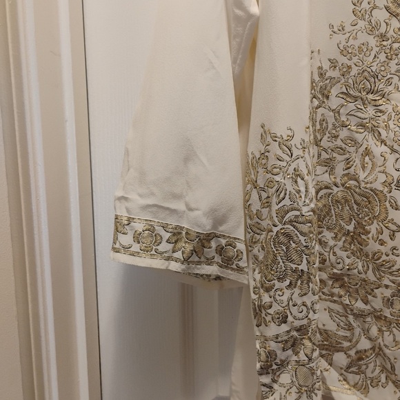 NWT Diane Gilman 100% Silk Oriental Tunic Blouse Gold Metallic Details Size - Picture 7 of 8